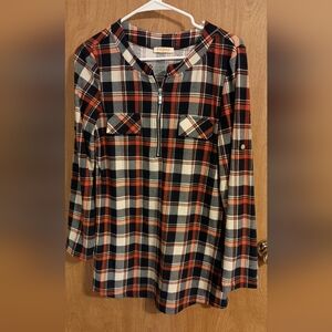 Baikea Women's plaid half zipper shirt